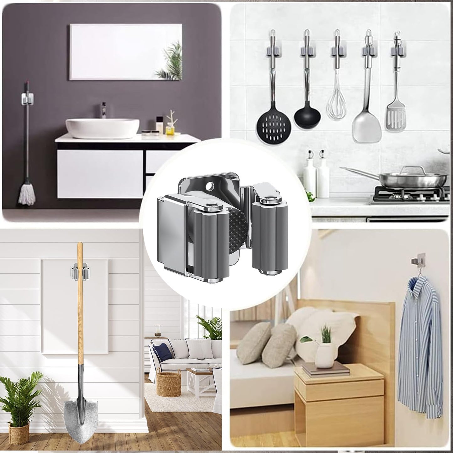 Lot De 4 Supports De Balai Antidérapants En Silicone - Fixation Murale - Pour Salle De Bain, Cuisine, Jardin, Placard, Garage