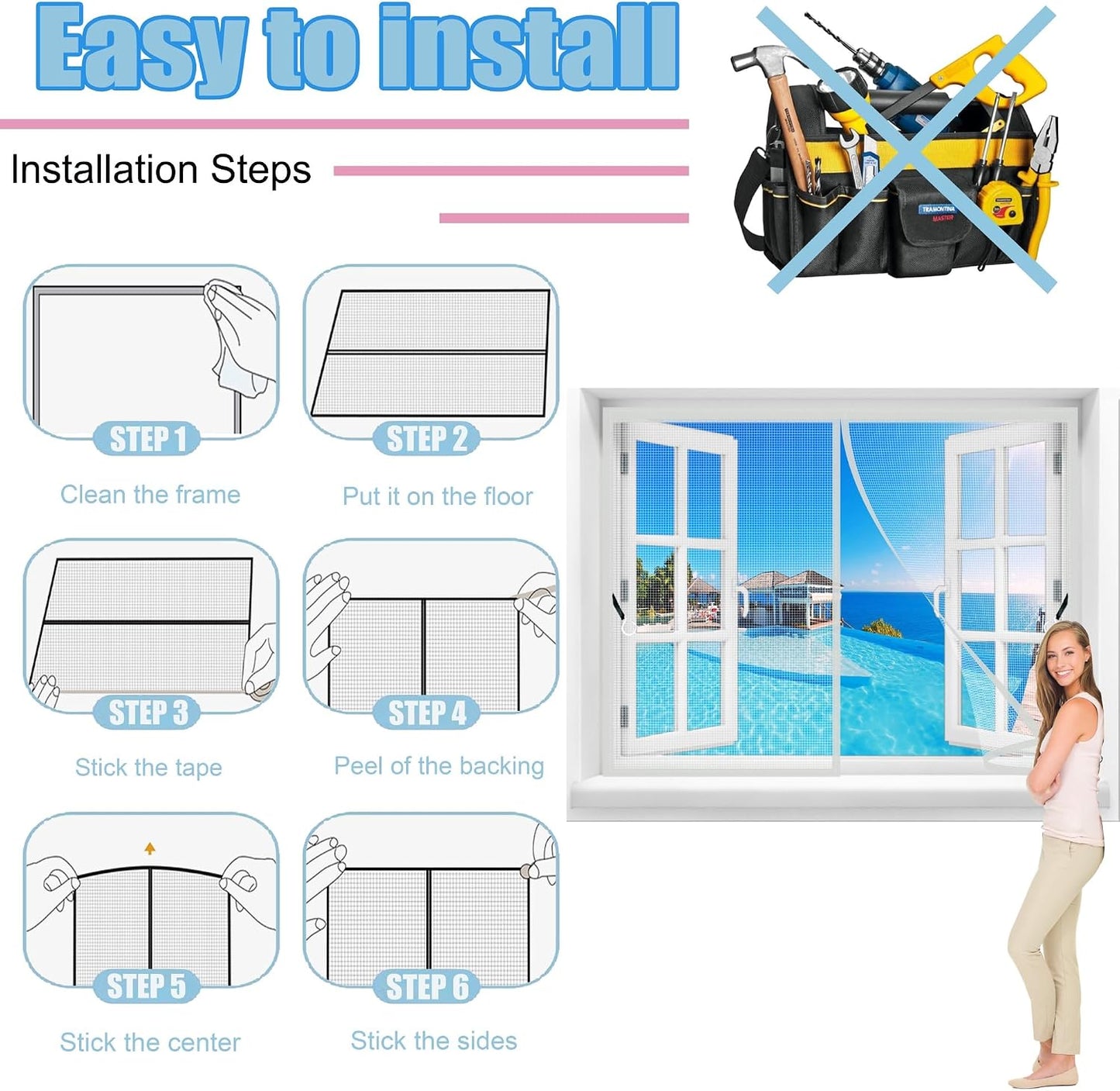 Mosquito Net For Windows, 225 X 140 Cm Anti-Pollen Net With Innovative Magnetic Fastening | Fly Netting, Pollen Protection, No Drilling Required, White