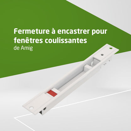  Amig - Recessed Lock For Windows And Sliding Doors In Aluminium - Recessed Hook Lock - Dimensions: 174 X 23 Mm - Colour White - Square Edge - Installation With Screws