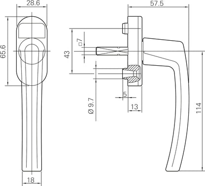  Roto Window Handle Line Natural Silver With Screws Square Rod 7 X 37 Mm