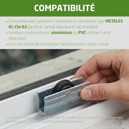  Amig - Roulement Fenêtre Coulissante | Lot De 2 Unités | Taille 39 X 16 Mm | Boîtier Métallique Et Roulement à Billes | Conçu Pour Les Fenêtres Coulissantes | Aluminium
