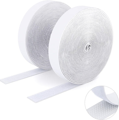  Double Sided Hook And Loop Tape, 20MM X 8M Self Adhesive Tape, Heavy Duty Tape, Interlocking Tape For Photo Frame, Mosquito Net, Carpet, DIY - White