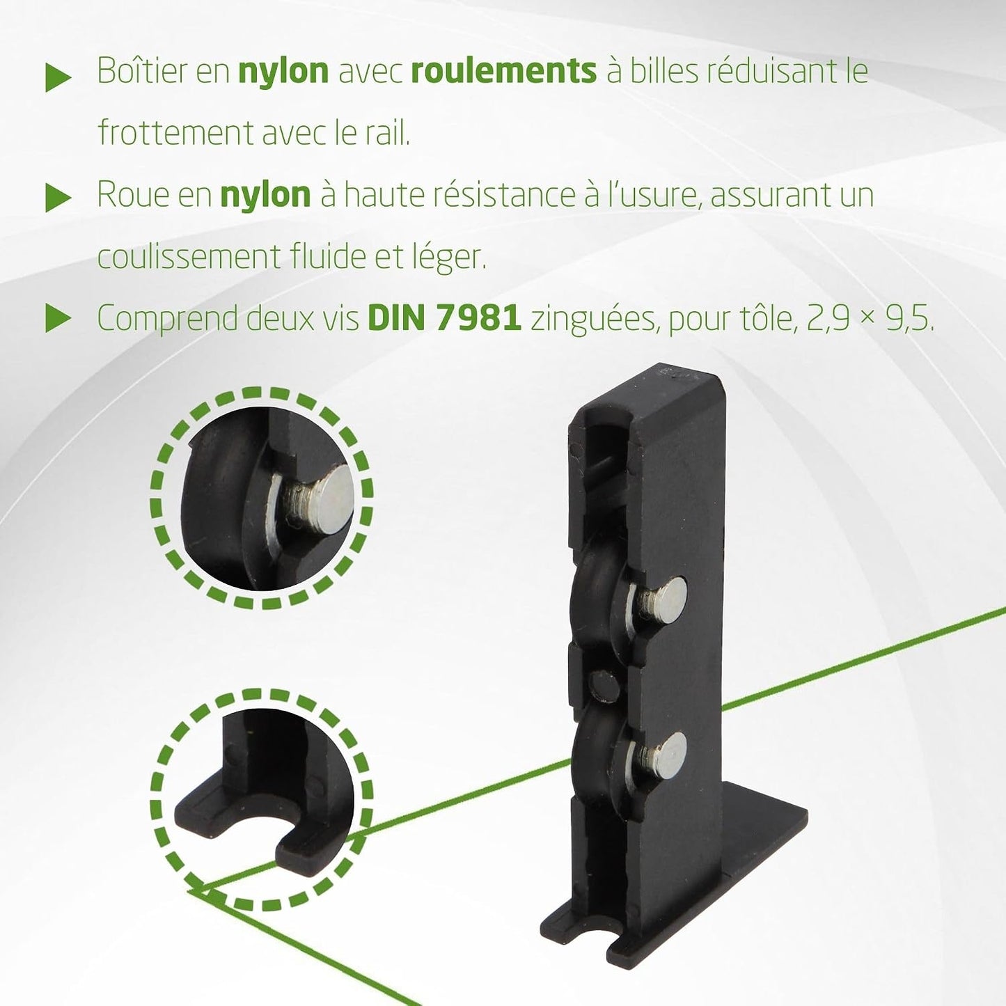  Amig - Roulement De Fenêtre | 2 Unités | 56x14mm | 2 Roues | Boîtier En Nylon Avec Roulements à Billes | Pour Fenêtres Coulissantes | Nylon Noir