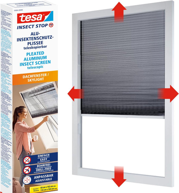  Tesa Moustiquaire Pour Fenêtre De Toit - Amovible Et Enroulable, Avec Cadre En Aluminium - Montage Facile & Sans Perçage Avec La Technologie Adhésive Tesa Powerstrips® - Blanc
