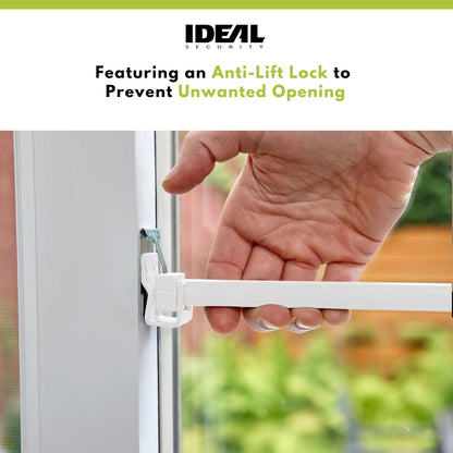  Ideal Security BK111W Adjustable Security Bar For Patio Or Window Door With Child Safety Lock, White, 40-68 Cm