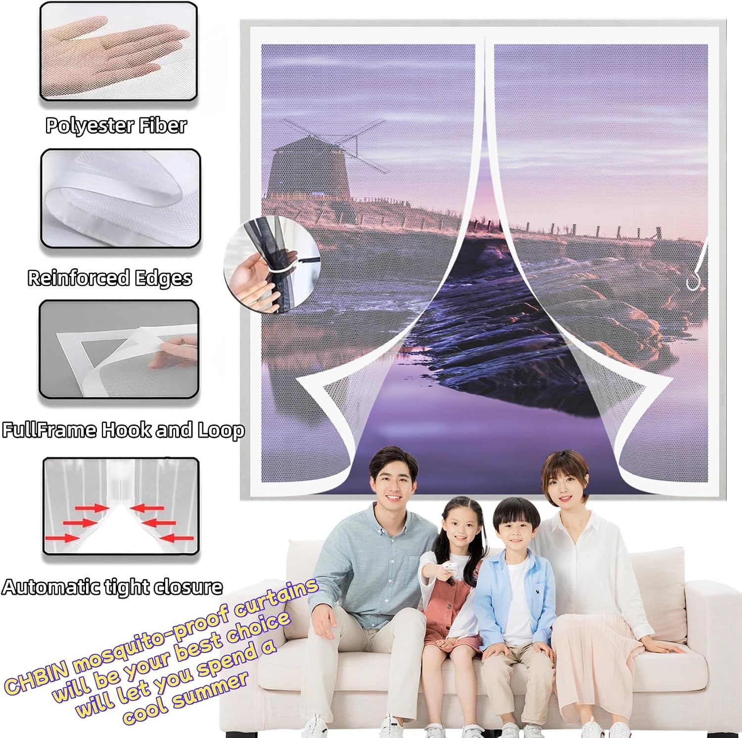  Mosquito Net Window 78 X 100 Cm Magnetic Seal Top And Bottom With Automatic Closure Magnetic Mosquito Net Curtain For Windows Of Various Types, White