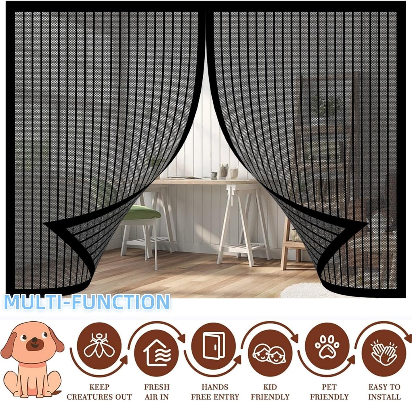  Magnetic Window Mosquito Net 57 X 110 Cm Top And Bottom With Automatic Magnetic Closure Mosquito Net For Windows Of Various Types, Black