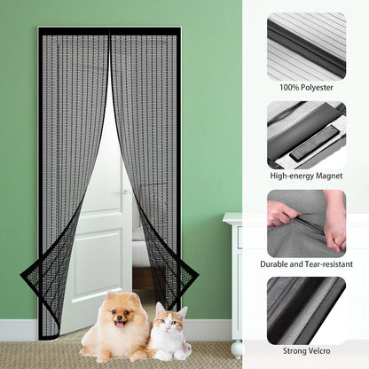  Mosquito Net Window 192 X 192 Cm Anti-Mosquito Door Curtain Automatic Closure Magnetic Seal For Balcony, Basement, Terrace Doors, Black