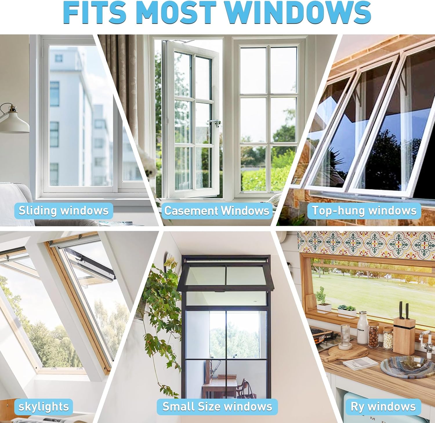  Adjustable Window Screen Replacement Magnetic Window Screen - Grey Fiberglass Mesh - No Drilling - Easy To Cut - For Sliding, Swing, Hanging On Top - Fits