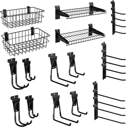  Lot De 24 Accessoires Pour Mur à Lattes En Métal, étagères Et Crochets, Kit De Rangement Mural à Lattes Robustes Pour Magasins, Garage Et Rangement De Pièce (noir, 24 Pièces)