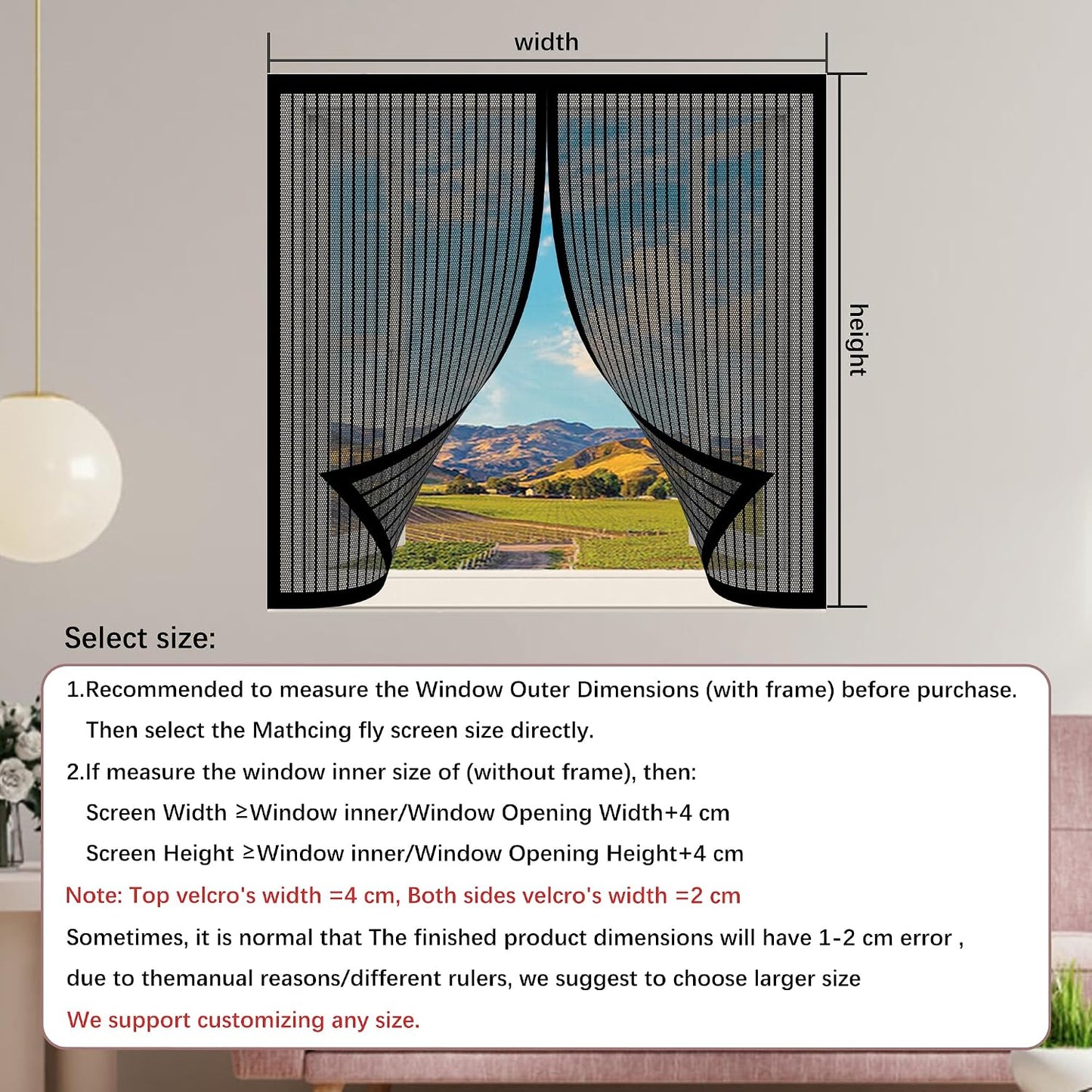  Diy Adjustable Magnetic Mosquito Net 113 X 117 Cm Insect Screen Window With Adhesive Strip Easy To Install No Drilling For Window Types, Black