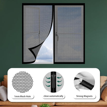  Magnetic Door Or Window Mosquito Net 86 X 113 Cm Self-Adhesive Mesh Curtain With Automatic Closing No Drilling For Corridors Windows Patio, Black