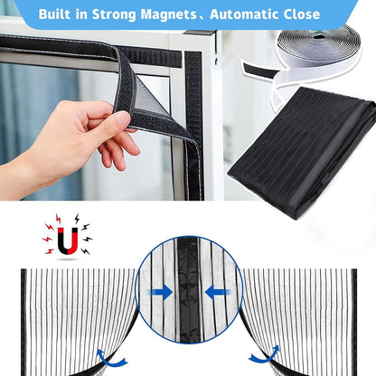  Magnetic Mosquito Net, 150 X 110 Cm Automatically Closed, Powerful Magnets For Most Windows, Brown