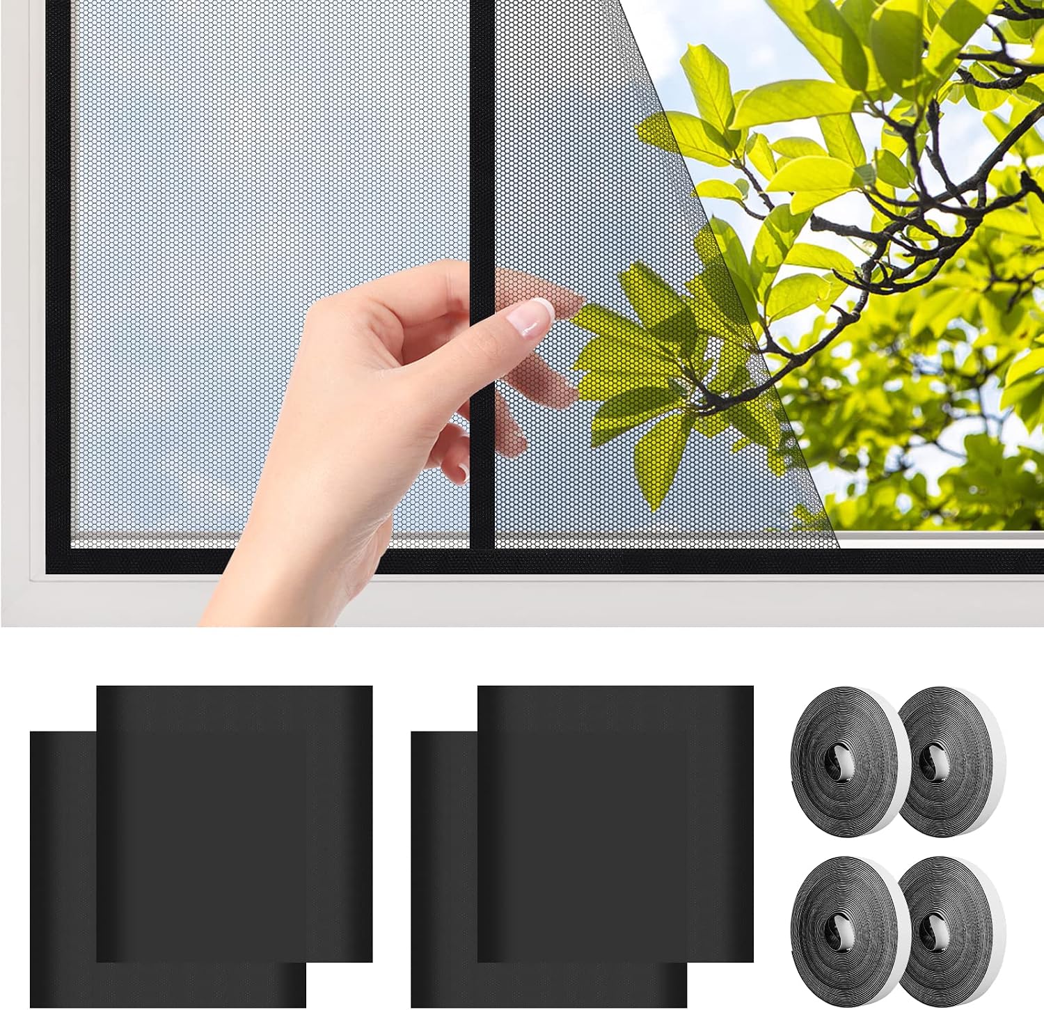  AiQInu Set Of 4 Universal Anti-Mosquito Window Insect Screen With Adhesive Tape - Fine Mesh - No Drilling Required