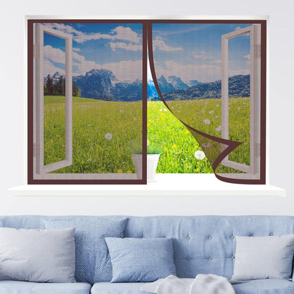  Magnetic Mosquito Net, 150 X 110 Cm Automatically Closed, Powerful Magnets For Most Windows, Brown