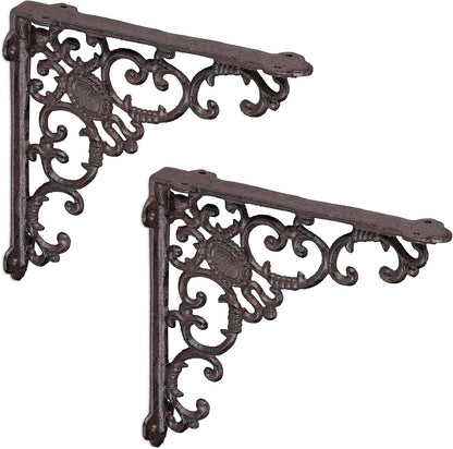  Relaxdays Set Of 2 Antique Cast Iron Bracket Wall Shelf Bracket Baroque Ornaments Bronze