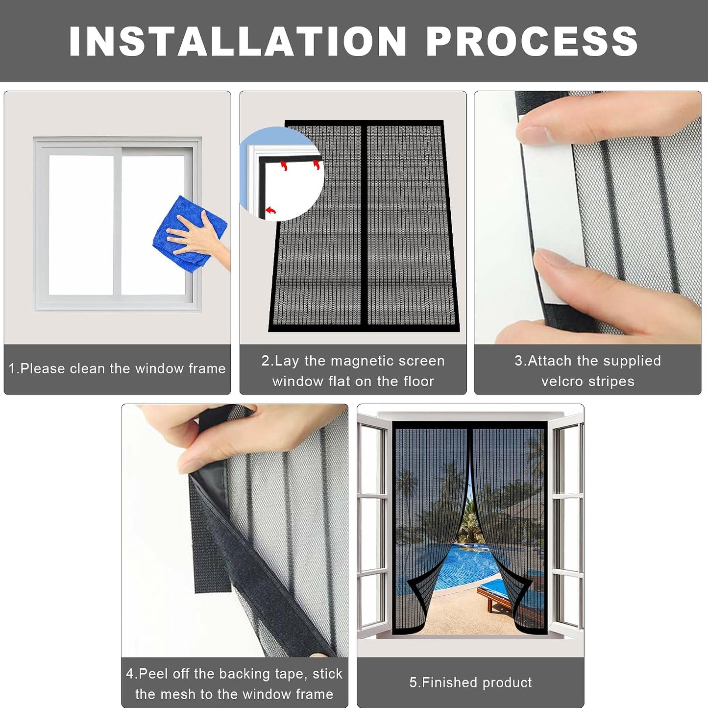  Magnetic Mosquito Net 92 X 79 Cm Easy To Install Without Drilling For Hallways, Living Room, Kitchen, Bay Window, White