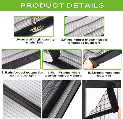  Magnetic Mosquito Net For Windows, 117 X 111 Cm, Magnetic Adsorption For Living Room, Window, Balcony, Black
