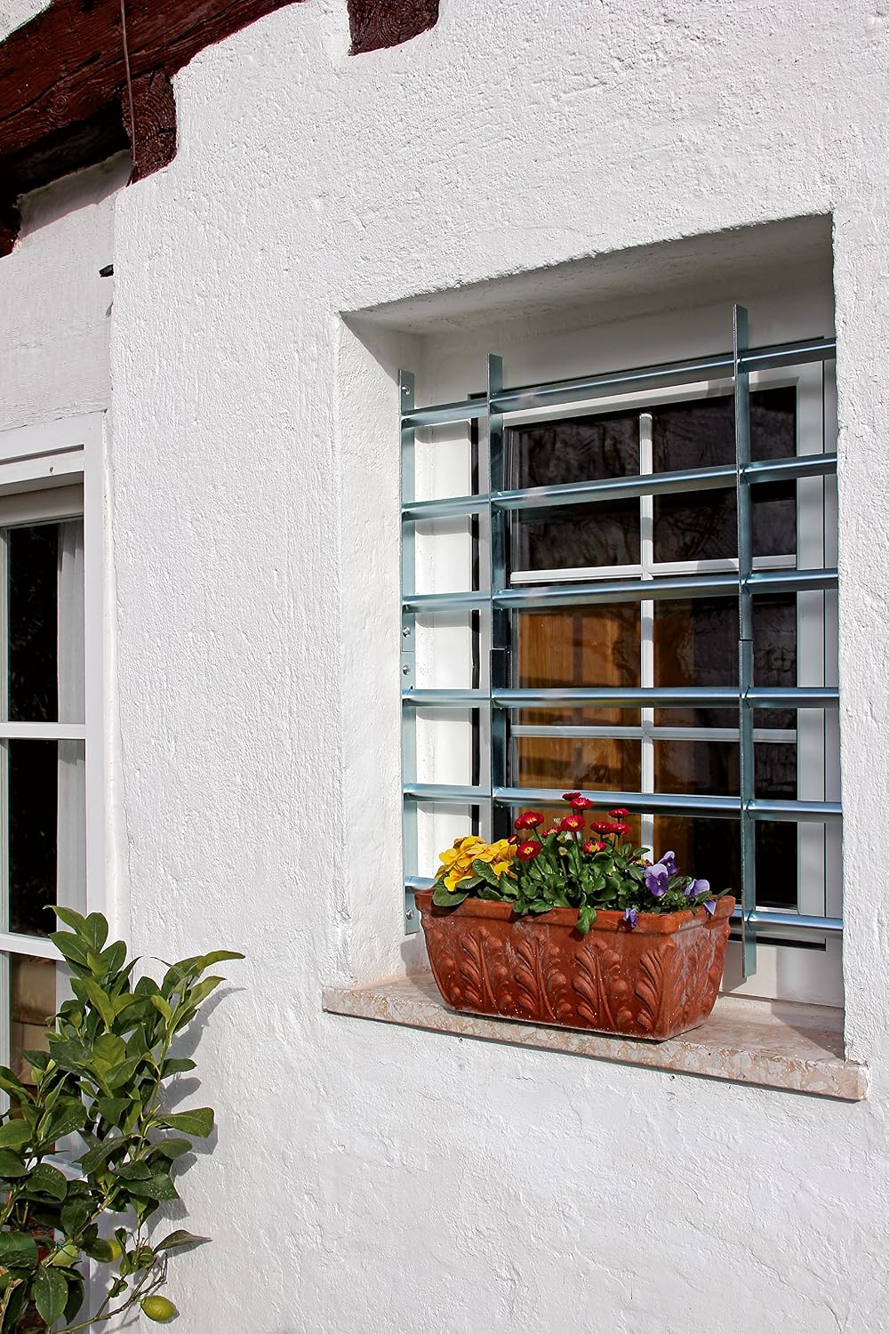  Alberts 563684 Secorino Basic Style Window Grille | Sliding For External Windows | Burglar Protection Grille | Galvanised In Blue | 300 X 700-1050 Mm